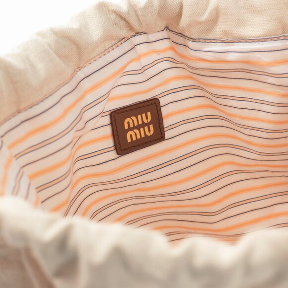 Miu Miu SS/24 Beige Canvas Logo-Embroidered Drawstring Pouch - Picture 10 of 11